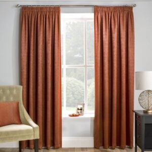 Matrix Thermal Blockout Ready Made Pencil Pleat Curtains Orange