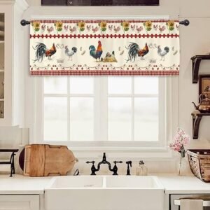 Miyotaa Rustic Rooster Vintage Kitchen Curtain