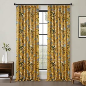 Mustard Yellow Printed Pattern Curtains