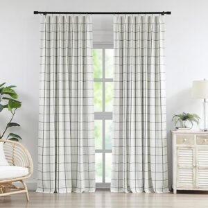 Vision Home Black Plaid Linen Pinch Pleated Curtain